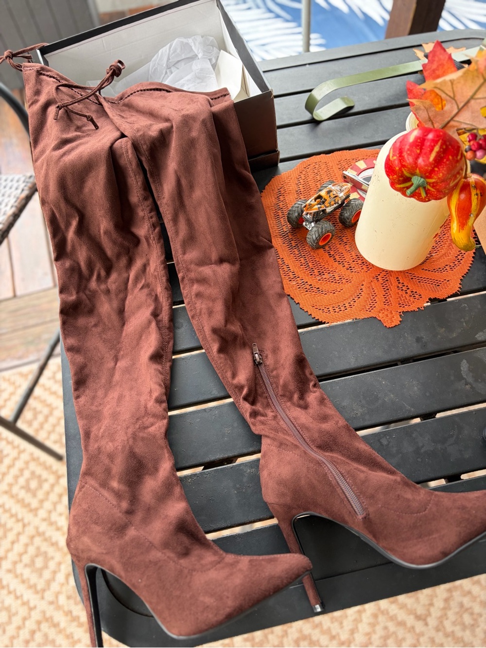 Women's Over-the-Knee Brown Suede Heeled Boots